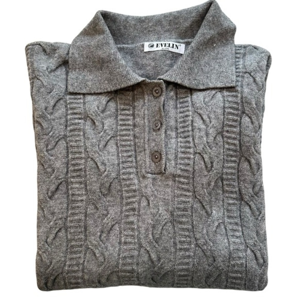 Evelin Sweater Womens XL Italian Thin Cable‎ Knit Collared Gray Sweater Soft